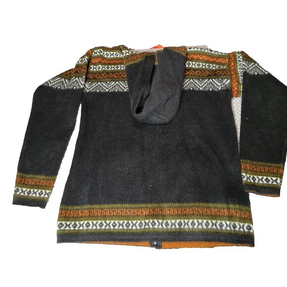 YARI Artesanias XL Alpaca Wool Hooded Cardigan Sweater Fair Isle Zip Jacket - Picture 9 of 10